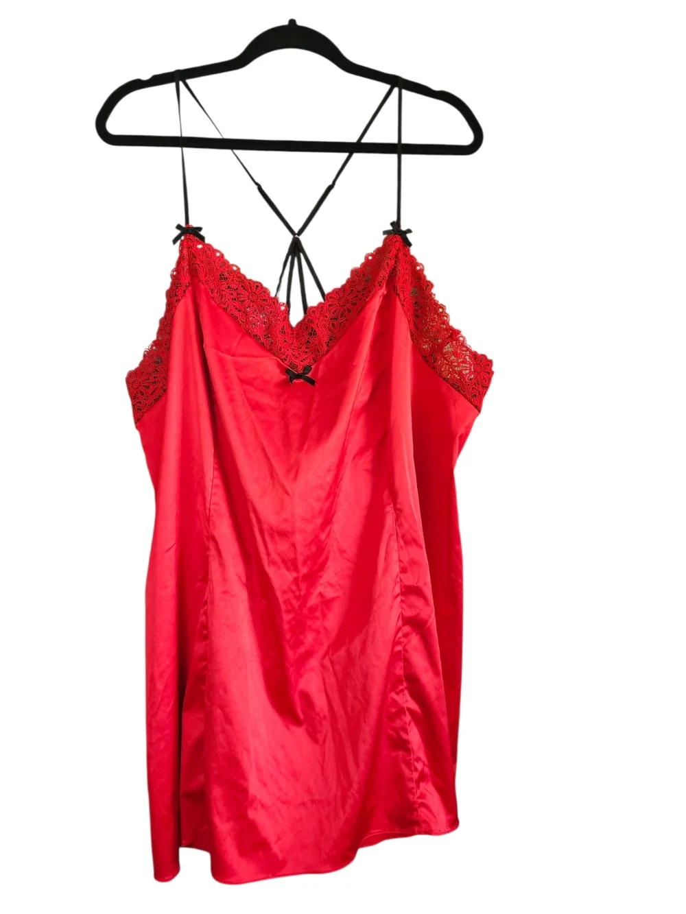 Cacique Vibrant Red Satin Slip with Black Straps